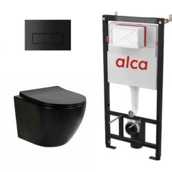Fluminia Set complet vas WC suspendat, Fluminia, Ricci negru mat, Tornado Flush, cu rezervor Alca si clapeta neagra (AM101+M578+M203BM)