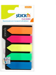 STICK'N Stick index plastic transparent color Stick"n, 42 x 12 mm, 5 x 25 file/set, Neon (HO-21143)