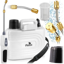 Plonos Akkumulátoros permetező, Plonos PL-608, fehér, 5 l, vállpántos, 12 V, réz fúvóka, PE tartály (TE460800)