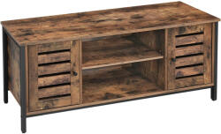 Brius Comoda joasa pentru suport TV, cu rafturi si 2 spatii de depozitare cu usa, stil industrial, 110x40x50cm, maro rustic si negru (EZ-LTV43BX)