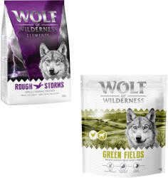 Wolf of Wilderness 2x1kg Wolf of Wilderness - vegyes próbacsomag száraz kutyatáp - Adult "Green Fields" bárány & Sensitiv "Rough Storms" kacsa