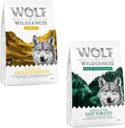 Wolf of Wilderness 2x1kg Wolf of Wilderness - vegyes próbacsomag száraz kutyatáp - "Explore"-mix: Mobility + Weight Management