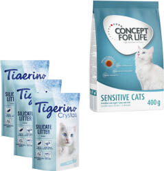  Tigerino 3x5l Tigerino macskaalom + 400g Concept for Life Sensitive Cats száraz macskatáp