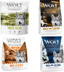 Wolf of Wilderness 4x1kg Wolf of Wilderness - vegyes próbacsomag száraz kutyatáp - "Kedvenc mix": bárány, Vast Oceans, Soft csirke, Elements-marha