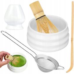 Bedee Matcha Prémium Bambusz Habverő Kerámia Tál Szűrő Szett (Zestaw do herbaty Matcha)