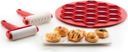 Lékué Mini Pie Making Kit mini pitekészítő készlet, 19db süteményhez, kétoldalas forma (kerek és hatszögletű), tésztavágó hengerrel és rácsozó hengerrel, műanyag, piros - 880506 (LK880506)