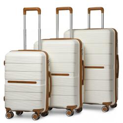 British Traveller Fehér 3 részes prémium műanyag bőröndszett „Diamant - M, L, XL (S392set-cream-HU)