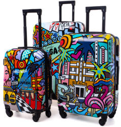 Rogal Színes 3 darabos keményfedeles bőröndszett " Las Vegas" - M, L, XL (S5188set-picasso-HU)
