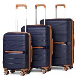 British Traveller Kék 3 részes prémium műanyag bőröndszett „Diamant - M, L, XL (S392set-navy-HU)