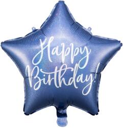 Csillag alakú kék gyöngyház színű Happy Birthday felirattal fólia lufi 40cm 170919 (5900779170919)