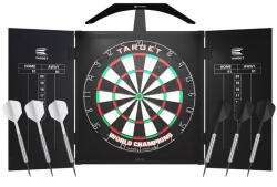  Komplett Darts csomag ARC, Target sisal tábla, gömbölyű dróttal, kabinet, világítás, 2 szett nyíl