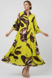 SHOPIKA Rochie lunga galben lime cu imprimeu floral, tip camasa, croi amplu Talie unica
