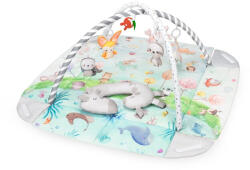 Lionelo Salteluta interactiva, Lionelo, Anika, 8 jucarii senzoriale, detasabile, fosnaitoare, logopedice, Lavabila la masina, Husa din bambus, 116x112 cm, Multicolor