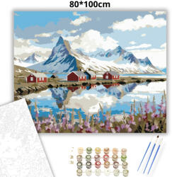  Piros házak a fjordnál - számfestő készlet - 80×100 cm (Keretre feszítve)