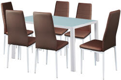 Leziter Set dining Leziter Liana 6+1 cu masa din sticla securizata, maro-alb (LUAV140W_MDC-001-Brown_6)