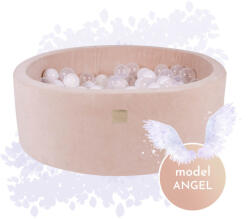 MeowBaby Piscina uscata cu 250 de bile (Alb, Transparent, Alb perlat) MeowBaby, Angel, 90x30 cm, Catifea Ecru (B001029)