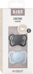 BIBS - Set 2 suzete Couture Silicon, tetina anatomica, 0 luni +-Iron/Baby Blue (1700313)