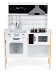 ECOTOYS Bucatarie din lemn cu sunete, accesorii si LED-uri Ecotoys PLK537 (ed-EDIPLK537) Bucatarie copii
