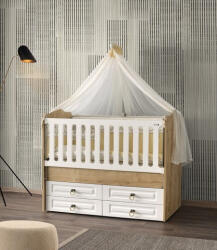 MyKids Patut cu leganare si lat. culisabila MyKids Esla Natur Alb 130x70 - bebes