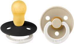 BIBS - Set 2 suzete fosforescente Colour Glow Latex, tetina rotunda, 18 luni +-Black/Vanilla (130251)