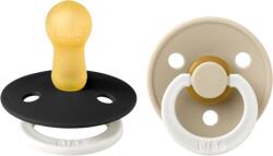 BIBS - Set 2 suzete fosforescente Colour Glow Latex, tetina rotunda, 6 luni +-Black/Vanilla (120251)
