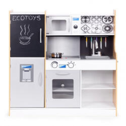 ECOTOYS Bucatarie din lemn pentru copii cu accesorii, 90.3 x 31 x 90 cm, Ecotoys TL053001 (ed-EDITL053001) Bucatarie copii