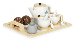 ECOTOYS Set din lemn pentru a servi ceaiul, 17 elemente, Ecotoys W10B318 (ed-EDIW10B318) Bucatarie copii
