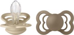 BIBS - Set 2 suzete Supreme Silicon, tetina simetrica, 6 luni +-Vanilla/Dark Oak (260336)
