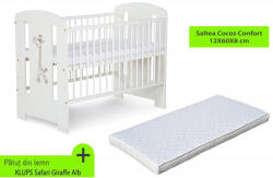 Klups Patut KLUPS Safari Giraffe Alb + Saltea 8 Cocos Confort II