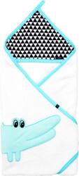 Womar Zaffiro Prosop de baie cu broderie Crocodil 100x100 Womar Zaffiro AN-ZC-100 (cv-AN-ZC-100_Alb/Negru/Turcoaz)