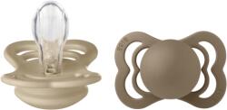 BIBS - Set 2 suzete Supreme Silicon, tetina simetrica, 0 luni +-Vanilla/Dark Oak (160336)
