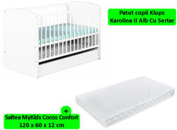 Klups Patut cu sertar KLUPS Karolina II Alb + Saltea 12 MyKids Confort II