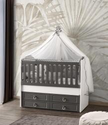 MyKids Patut cu leganare si lat. culisabila MyKids Olivia Alb Gri 130x70 - bebes