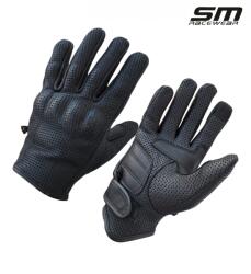 SM Racewear Manusi moto din piele naturala perforata SM Racewear Tornado Wind - Barbati - Vara - Ventilate, cu piele dublata in palma - Negru (MPW044-XXXL)