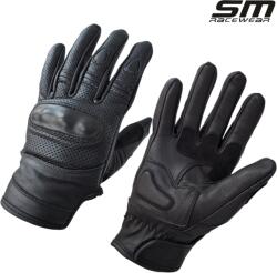 SM Racewear Manusi moto din piele naturala perforata SM Racewear Summer - Barbati - Urban - Protectii monturi degete - Palma dublata - Negru (MPS039-XL)