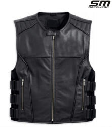 SM Racewear Vesta moto din piele naturala perforata SM Racewear Venti - Barbati - Urban - Reglaje Velcro si fermoare metalice - Negru (VPV072S)