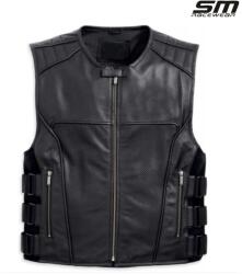 SM Racewear Vesta moto din piele naturala perforata SM Racewear Venti - Barbati - Urban - Reglaje Velcro si fermoare metalice - Negru (VPV072L)