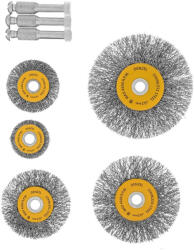Denzel 5db-os INOX drótkorong készlet fúróba, kreppelt, lapos+ rögzítőcsapok, 0, 3 mm szálvastagság (744957)