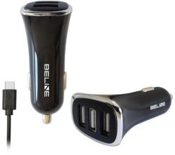 Beline Car charger 3xUSB 4A with USB-C cable 100cm black (Beli0017) - pcone