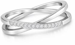 Troli Gyengéd dupla acél gyűrű átlátszó cirkónium kövekkel Silver 52 mm