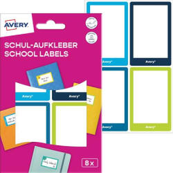 Avery Zweckform Füzetcímke, 68x46 mm, kézzel írható, AVERY ZWECKFORM, színes, 8 címke/csomag (AYSCHOOL8G) - tutitinta