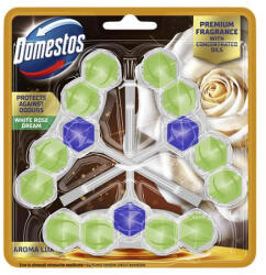 Domestos WC frissítő blokk, 3 db-os, DOMESTOS "Aroma Lux", fehér rózsabimbó és teafa olaj (KHT1174) - tutitinta