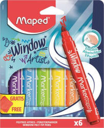 Maped Ablakfilc készlet, vastag, törlőkendővel, 5 mm, MAPED "Marker'Peps", 6 különböző szín (IMA844822)