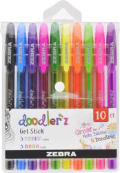 Zebra Zseléstoll készlet, 0, 33 mm, kupakos, ZEBRA "Doodler'z Neon & Fashion", 10 vegyes szín (TZ02618) - tutitinta