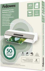 Fellowes Meleglamináló fólia, 80 mikron, A5, matt, 100 db, FELLOWES "Light (IFW143437) - tutitinta