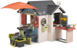 Smoby Căsuța restaurant cu grădină sub soare Chef House Life Smoby cu bucătărie extensibilă cu filtru UV de la 24 luni (SM810307-Z) Casuta pentru copii