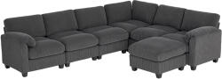 HOMCOM Colțar formă U canapea cu arcuri în buzunar, cotiere capitonate, otoman mobil, corduroy 292x224x85 cm Gri închis | Aosom Romania (83B-622V00CG)