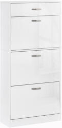 HomCom Dulap pantofi cu 3 uși rabatabile, sertar glisant, 62x24x135 cm, mânere aluminiu, placă de particule albă | Aosom Romania (833-414V01) Pantofar