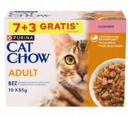 Cat Chow PURINA Cat Chow Adult macskatáp lazaccal és zöldbabbal zselében, 10x85 g (7+3 INGYEN)