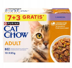 Cat Chow PURINA Cat Chow Adult macskatáp bárányhússal és zöldbabbal zselében, 10x85 g (7+3 INGYEN)